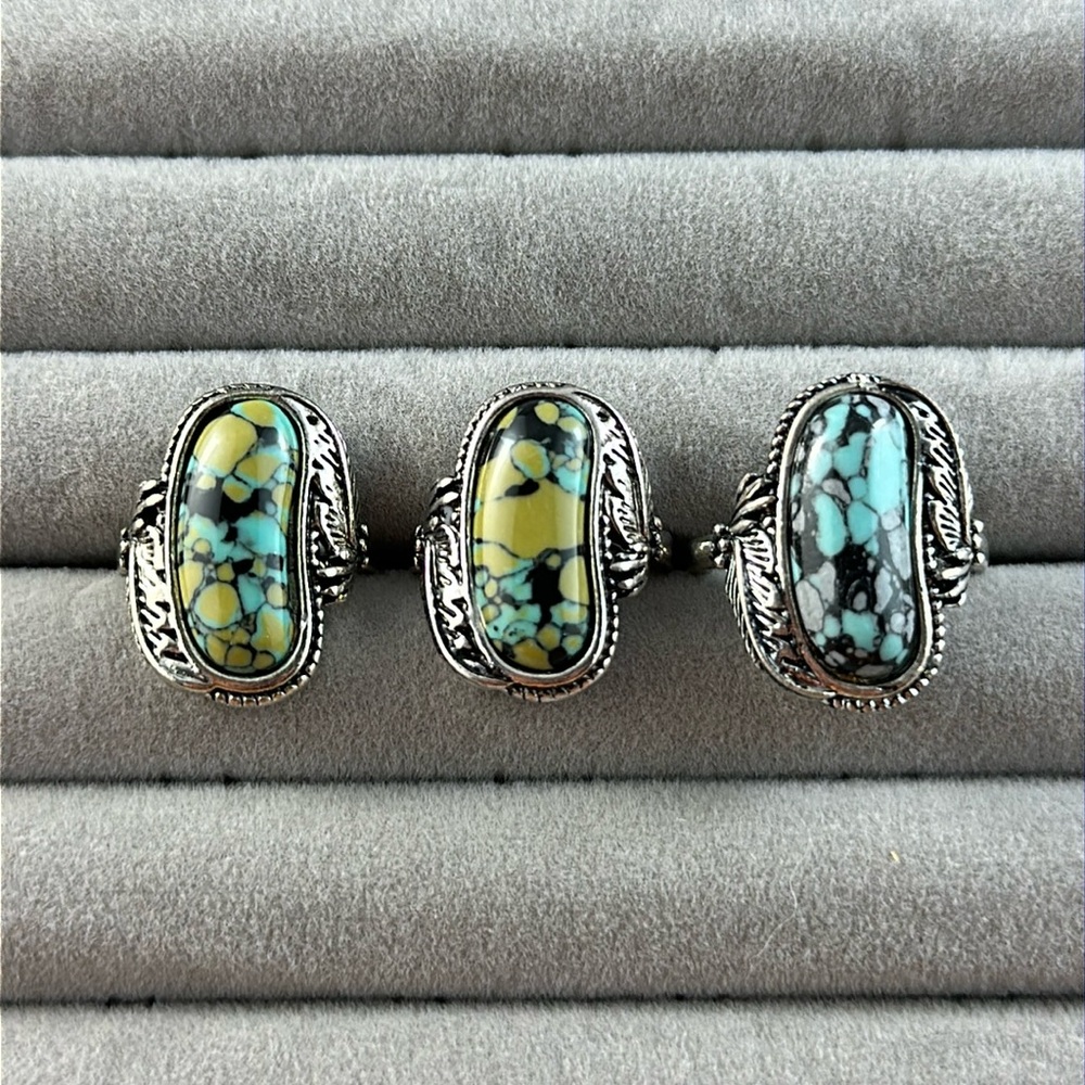 Turquoise Antique Silver Ring in Size 6, 7 & 9